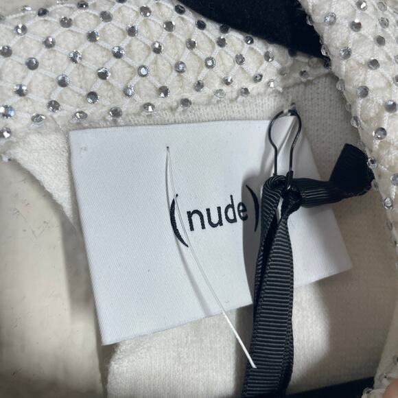 (Nude) Fashion 38/Small Crewneck Knit Beaded Sweater White Wool Long Sleeves - Picture 9 of 11